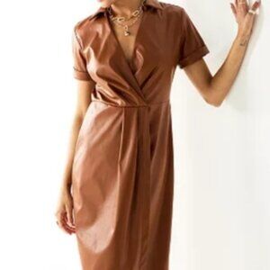 Women's Nine West Faux Leather Midi Wrap Dress MEDIUM NWT